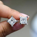 White Gold Square Four-Prong Princess Cut Clear Stud Earrings view 4