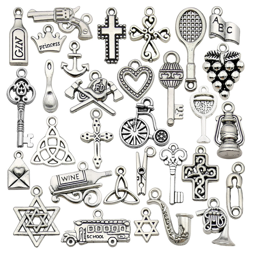 Antique Zinc Alloy Cross Heart Charm Pendants