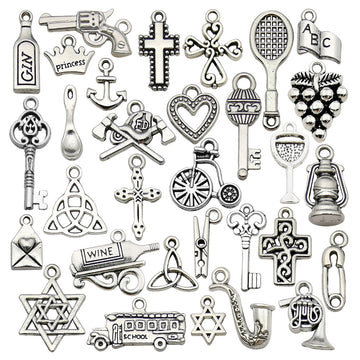 Antique Silver Cross and Wine Glass Metal Charms with 32 Listed Options
