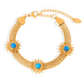 Gold Mesh Bracelet Turquoise Sunburst Cabochon Three Charm view 5