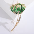 Flower Bud Brooch in Metal with Enameled Petals, a Gold-tone Stem, and a Pearl Accent view 9