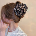 Coffee Brown Leopard Fabric Rose Flower Claw Clip Style view 3