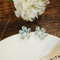 Iridescent Blue Clear Flower Pearl Look Stud Earrings view 3