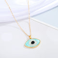 Gold Tone Light Blue Evil Eye Pendant Necklace with Round Frame view 1