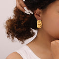Gold Steel Square Ruched Texture Stud Earrings Pair view 3