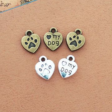 Paw and My Dog Heart Charm in 3 Decorative Finishes