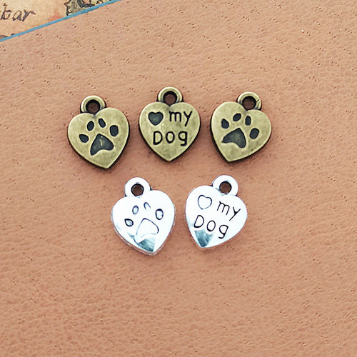 Paw and My Dog Heart Charm shown in grouped finish view