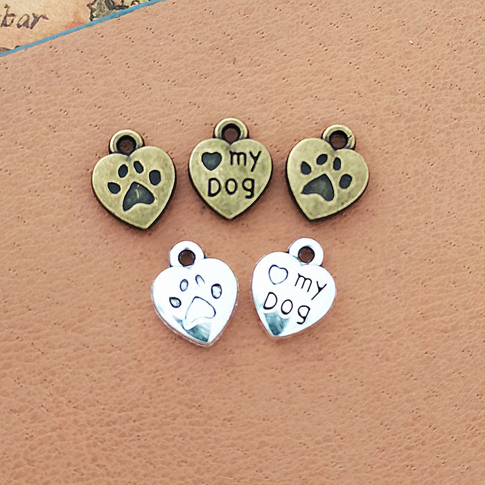 Paw and My Dog Heart Charm in 3 Decorative Finishes