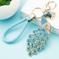 Full Crystal Peacock Braided Wrist Strap Keychains in Four Colors view 3