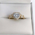 Gold Heart Halo CZ Finger Ring Baguette Shoulders Sizes 6-10 view 2