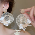 Beige Mesh Mini Hat Flower Clip And Matching Lace Earrings view 3