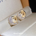 Crystal Edged Small Hoop Earrings with White Center Stones view 1