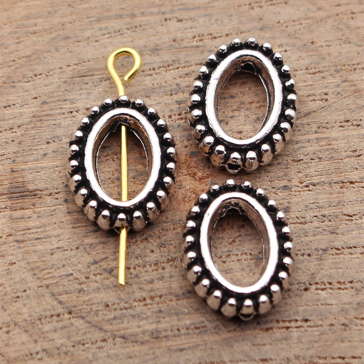 13x10x3.5mm 1.2g Multicolor Zinc Alloy Oval Ring Dotted Frame Loose Metal Beads for Jewelry Making