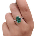 Green Pear-Shaped Solitaire Pave Ring In Polished Silver Tone view 5