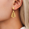 Cutout Christmas Tree Star Stud Dangle Earrings Stainless Steel view 2
