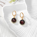 Gold Tone Rhinestone Round Pressed Flower Huggie Earrings in Nine Options view 10