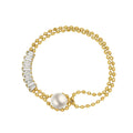Double Ball Chain Bracelet Pearl Toggle Baguette Stones view 5