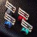 Gold Geometric Wing Square Crystal Stud Earrings Alloy view 2