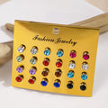 Twelve Pair Multicolor Round Faceted Stud Earring Card Set view 2