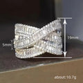 White Gold Tone Multi Layer Baguette Crossover Wide CZ Ring view 4