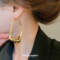 Gold Tone Irregular Open Hoop Statement Earrings Jewelry view 3