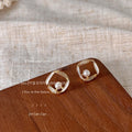 Gold Square Frame Pearl Mother of Pearl Stud Earrings view 4