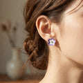 Purple Five Petal Flower Clear Center Stud Earrings view 6