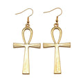 Large Ankh Cross Metal Drop Earrings in Four Finishes view 5