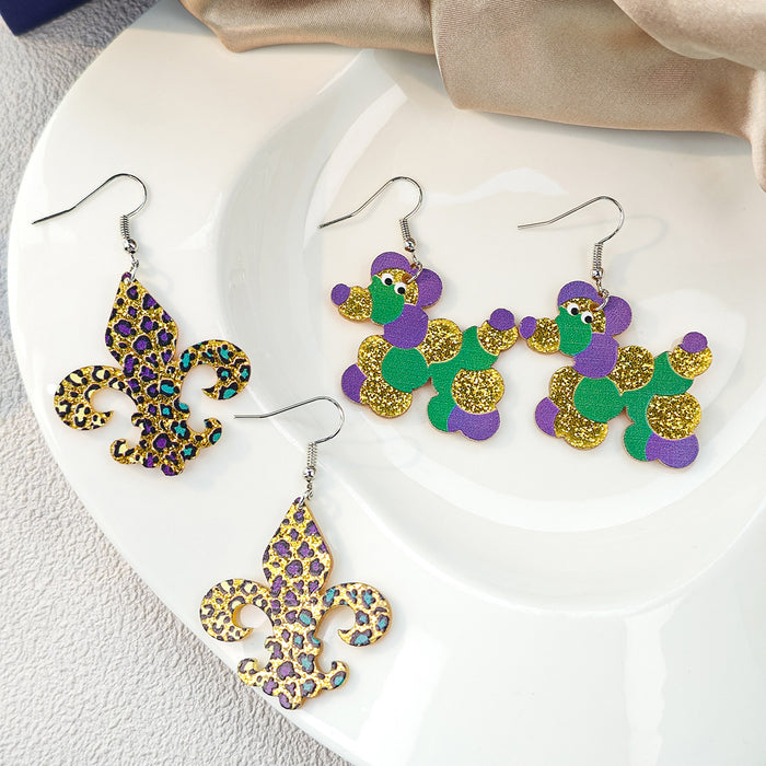 Colorful Fleur de Lis Glitter Look Novelty Hook Earrings