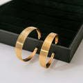 Gold Tone Multiline Wide Statement C Hoop Stud Earrings view 2