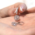 Silver Tone Round Stone Double Halo Dangle Earrings view 3