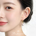 Gold Hoop Pink Tulip Charm White Glass Pearl Earrings view 2