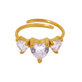 Three Heart Zircon Open Rings Stainless Steel Gold Steel Tone view 5