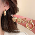 Gold Textured Heart Bow Geometric Stud Earring Five Pair view 2