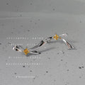 Silver Bow Stud Earrings Yellow Square Center Stone view 4