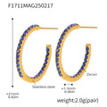 Gold Steel Pave Zircon C-Hoop Earrings A B Styles Multi Colors Sizes view 10