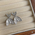 Silver Tone Ridged Double Fish Tail Drop Stud Earrings For Women view 3
