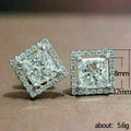 Square Double Halo Stud Earrings with White Stones view 3