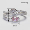 Silver Dual Teardrop Bypass Pave Ring Clear and Pink Stones view 4
