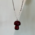 Wood Mushroom Pendant Necklace Silver Chain Pearl Crystal view 2