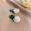 Round Top and White Seed Bead Cluster Drop Earrings view 4