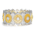 Two-Tone Daisy Link Wide Band Ring with Clear Stone Details view 5