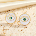 Gold Tone Round Enamel Evil Eye Stud Earrings in Five Colors view 3