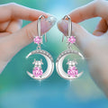 Silver Tone Crescent and Calf Drop Earrings in Three Stone Colors view 2