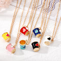 Gold Tone Enamel Cup and Heart Pendant Necklaces in Seven Colors view 1