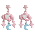 Pink Cloud Star Moon Charm Asymmetric Drop Stud Earrings view 5