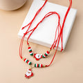 Christmas Red Cord Necklace Bracelet Sets Tree Santa Bell view 2