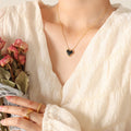 Black Crystal Heart Pendant Necklace Gold Steel Metal Frame view 6