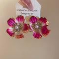 Colorful Layered Metal Flower Statement Stud Earrings view 5