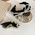 Black Pearl Bow Headband and Star Claw Clip Accessories view 2